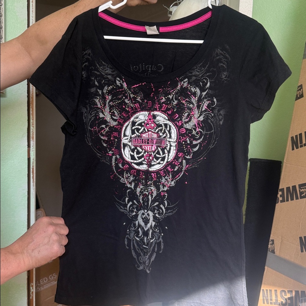 Harley-Davidson Women's Black Tee with Pink Accents